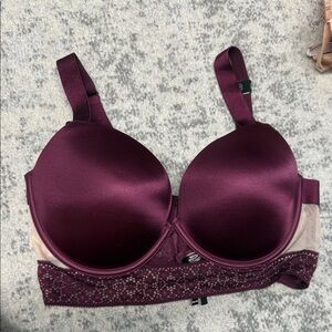 Victoria's Secret Satin Plum Lace Trim Bra
